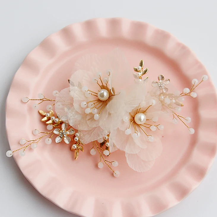 

Crystal Pearl Bridal Hat Comb Handmade Bride Hair Accessory Silver Floral Gold