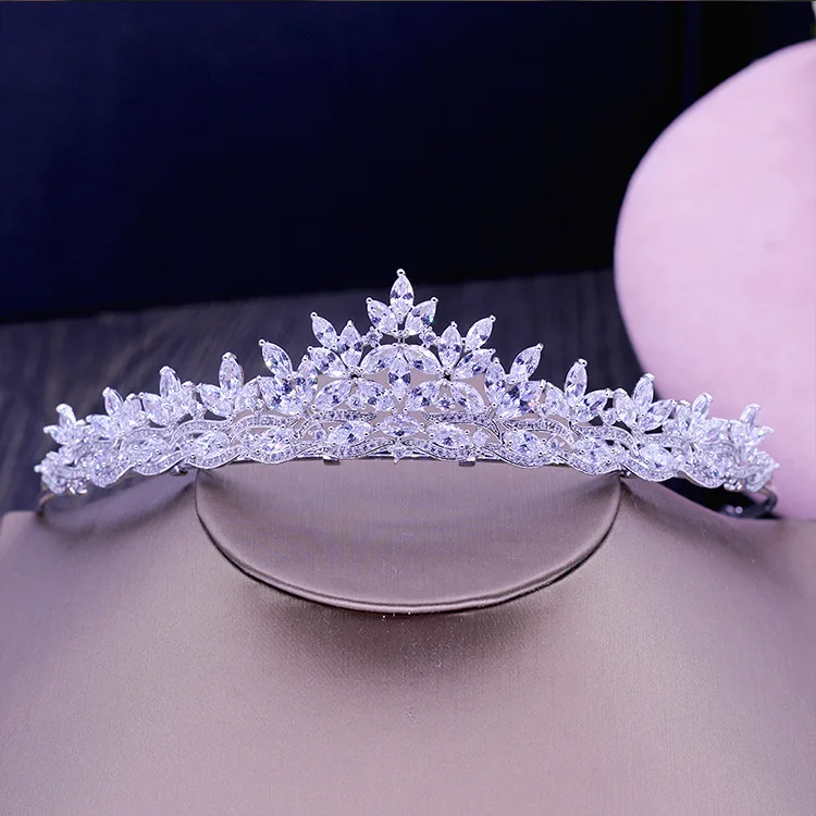 New Fashion font b luxury b font Paved crystal Crown Cubic Zircon flowers Tiaras font b