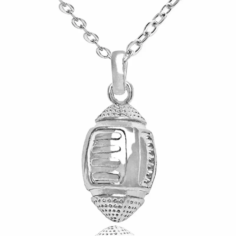Sporty Necklace Football Pendant American Football Charm Sport Fan Necklace Silver Plated Chain