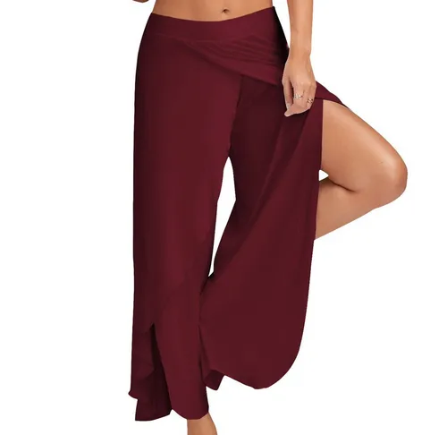 Wide Leg Pants Women Capris Solid Loose 체조 복 피트니스 춤 입는 게 분할 바지 Plus Size 하렘 요가 Pants Elastic 팔라인이 4