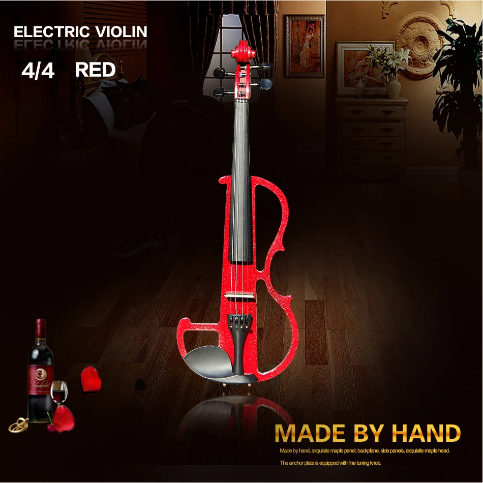 

Dark red 4/4 violin Send violin Hard case, Handmade electric violin with power lines and violin parts