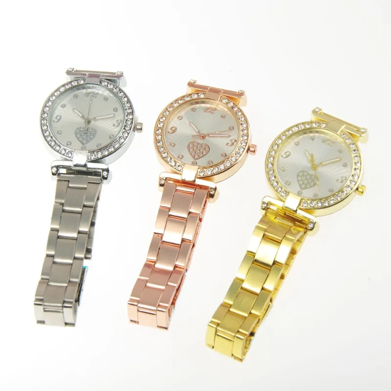 New Fashion Women Luxury Crystal Rose Gold Sliver Heart Watches Trendy Meeting Office Shopping Party OL Ladies Watch Jewelry