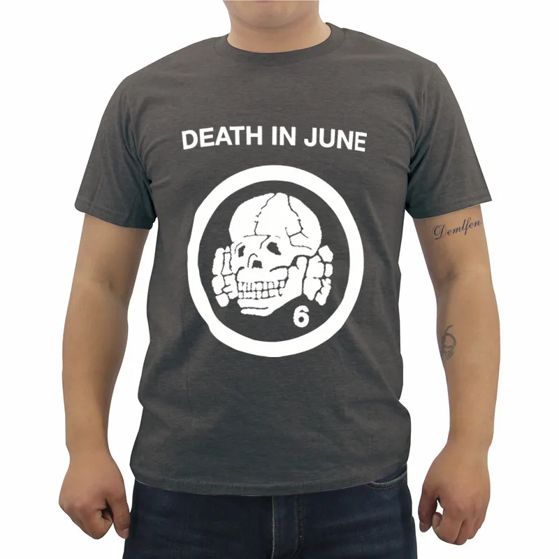 Футболка Impact Death In June Skull 6 футболка с мультяшным персонажем летняя Мужская хлопковая футболка с коротким рукавом Забавные футболки - Цвет: Dark gray