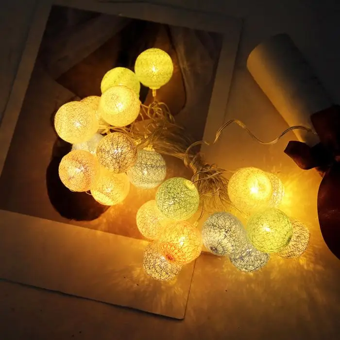 HOT 3.55m 20 LEDs String Lights Cotton Thread Balls Home Decoration Lamp for Party Wedding US/EU Plug TI99