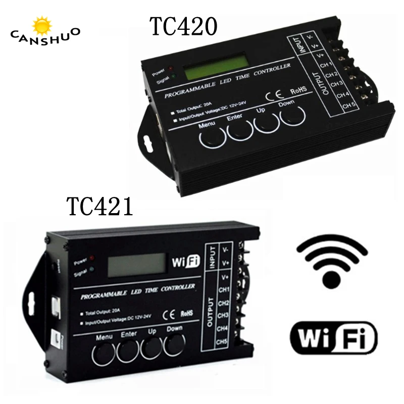 5 в постоянного тока/12 В/24 В TC420/TC421 WiFi программируемый светодиодный контроллер диммер RGB освещение аквариума таймер вход 5 каналов для светодиодной ленты