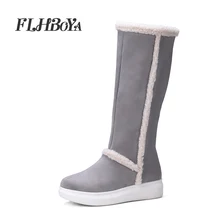 FLHBOYA/модные зимние ботинки теплые плюшевые зимние женские нескользящие сапоги до колена на платформе женская обувь с хлопковой подкладкой, большие размеры