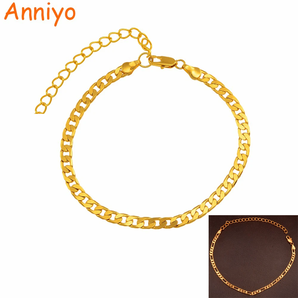 Anniyo Length 21cm +10cm Gold Color Anklet for Women Ankleband Jewelry Foot Chain Gifts Anniyo Length 21cm +10cm Gold Color Anklet for Women Ankleband Jewelry Foot Chain Gifts