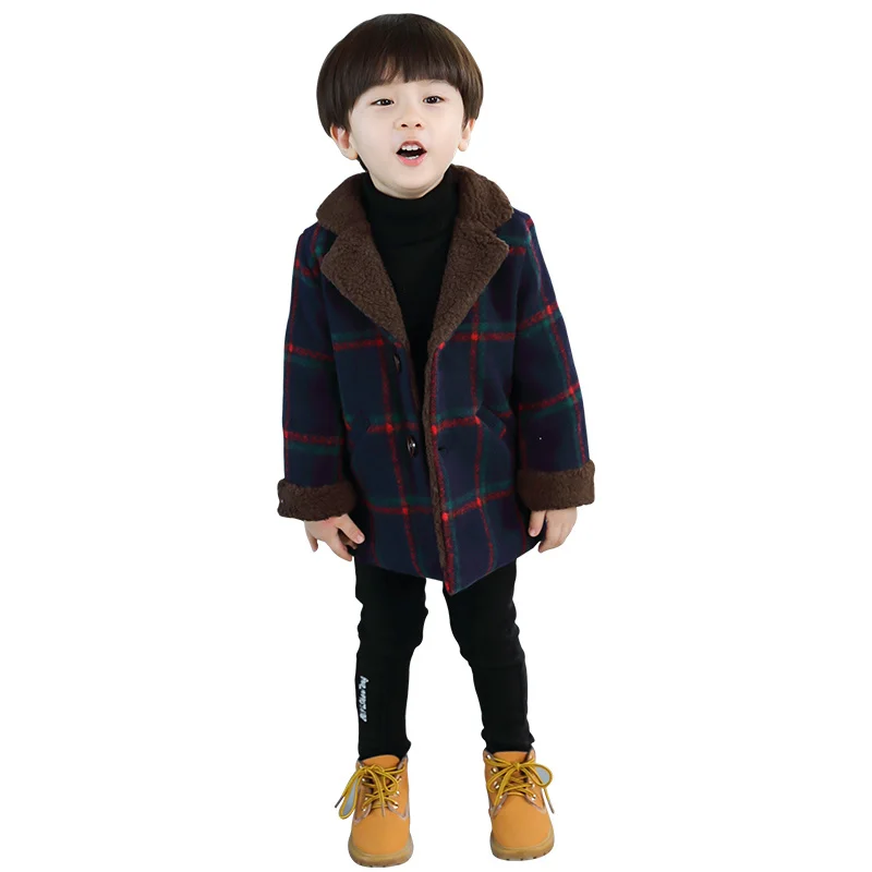 

Famli 2018 New Fashion Autumn Winter Baby Boys Warm Plaid Outerwear Children Suede Fleece Jacket Kids Long Coat Winter Clothes
