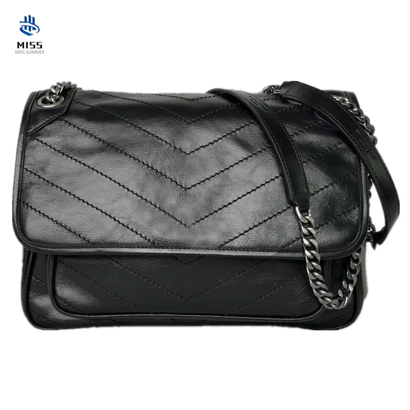 

Famous Brand Satchels Cow Leather Women Chain Messenger Bag Cow Leather Fashion Handbag Vintage Shoulder Bag 2019 new Tote Purs