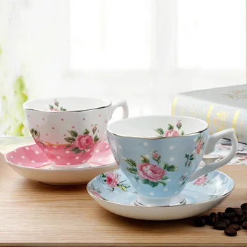 

Europe Style Ceramic Bone China Coffee Set Cup and Saucer Spoon Kit Hand Painted Cuckoo Bird Flower Pattern Black Tea Mug