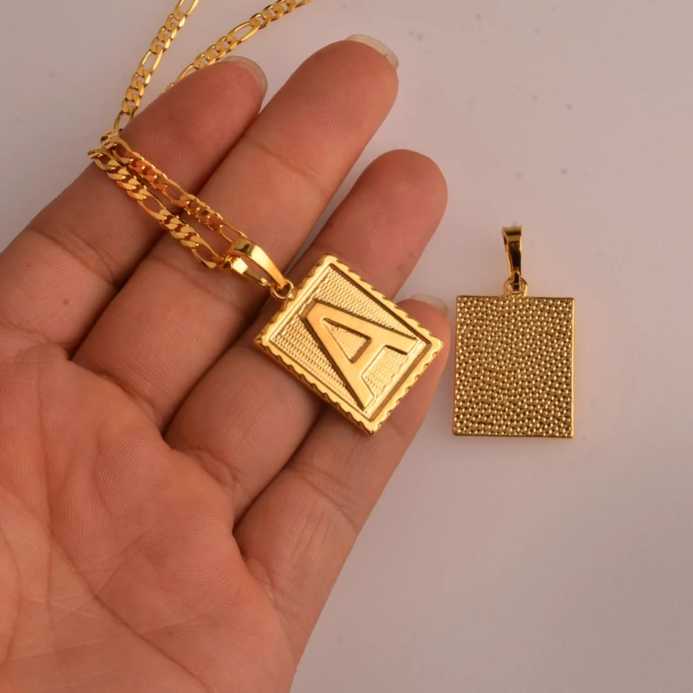 a Z Square Letters Necklace Gold Color Initial Pendant Chain for Men Women English Letter Alphabet Jewelry Gifts #104006 Choose Letter E 45cm by 3mm Chain Pendant Necklace