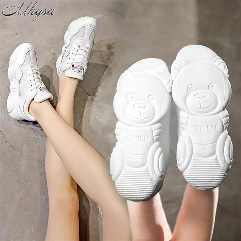 

Mhysa 2019 Spring new Korean fashion wild Mesh Comfortable breathable Lace-up white shoes female bear sole women sneakers T174