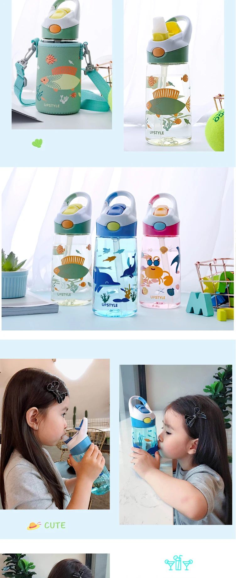 Детская бутылка для воды с защитным мешком 400 мл, чайник для питья с мультяшными животными, посуда для напитков, детская бутылка для воды, бутылка для мамы