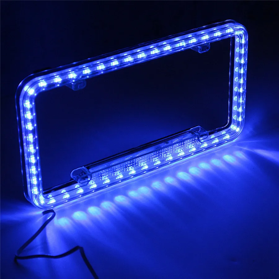 12V Blue LED Car Plate Cover Frame Car Stying USA/Canada License Plate Frame Tag Cover Holder for Auto Truck Vehicles