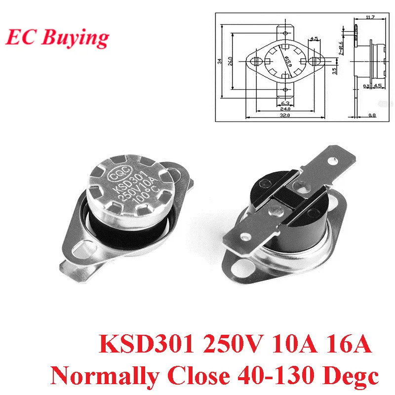 5 шт. KSD301 250V 10A 16A нормально закрытый термостат Температура Термальность Управление переключатель Сенсор 40 50 60, 70, 80, 90, 100 110120 130 градусов Цельсия