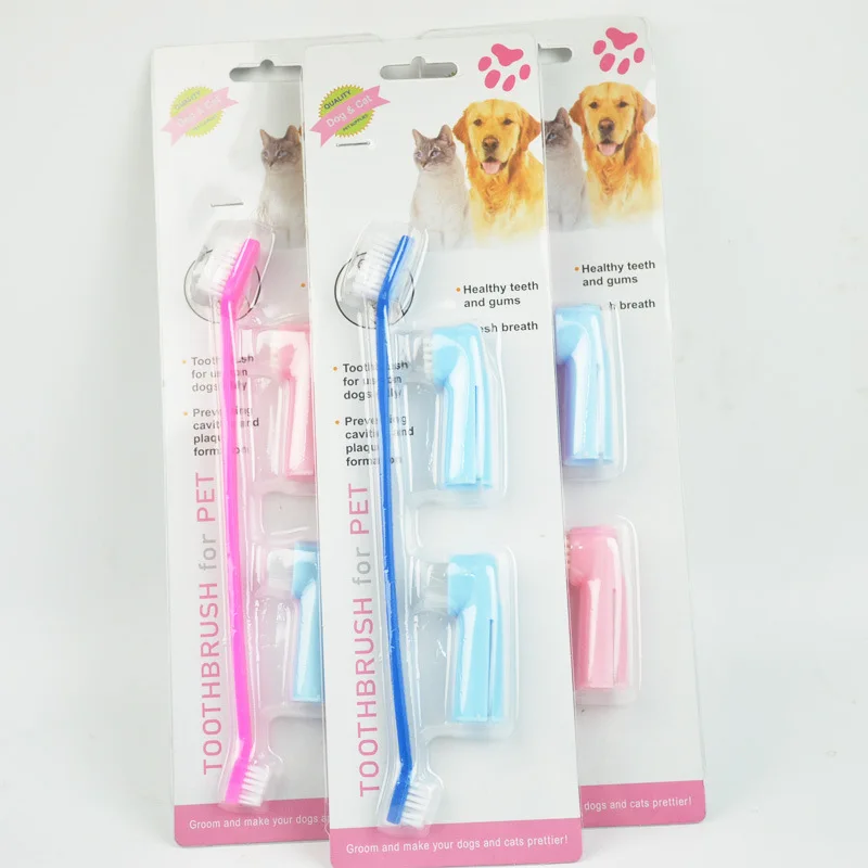 Creative Pet Plastic Toothbrush Set Finger Strip Double Head Dog