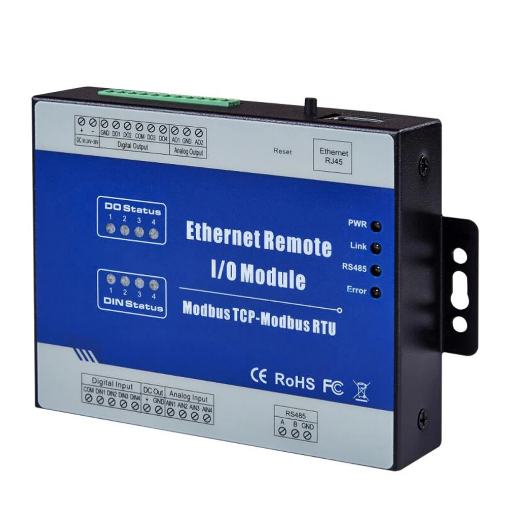 

Industrial IOT Modbus IO Module 2 Analog Outputs Used as Modbus TCP Server Isolated 0-10V for VFD Remote Control