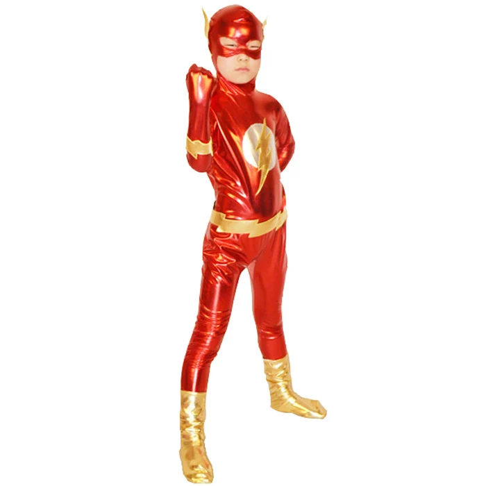 Флэш-костюм дети мальчики X-man Косплей костюмы супергероя для Хэллоуина для детей боди Zentai Блестящий карнавальный костюм на заказ - Цвет: Красный