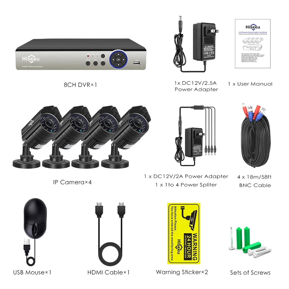 Hiseeu 8CH 5MP CCTV Camera System DVR 4PCS Outdoor Waterproof Security Camera Day/Night DIY Video Surveillance System Kit