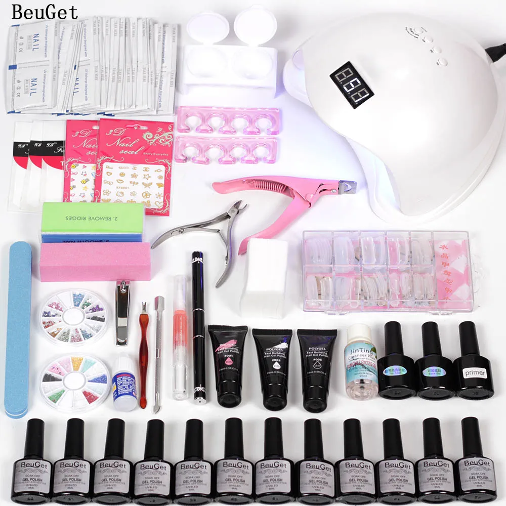 

Fast Building Uv Gel Set Quick Extension Extend Gel 48w Led Nail Lamp Dry 12pcs Nail Polish Gel Varnish Manicure Set Accessories