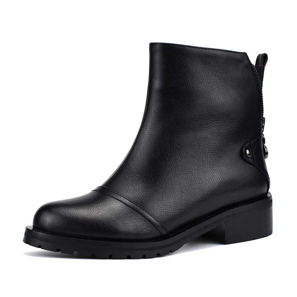 SARAIRIS/Новая модная однотонная обувь на широком каблуке средней высоты, с круглым носком, на молнии, большие размеры 34-42 Женские повседневные Зимние Теплые ботильоны черного цвета