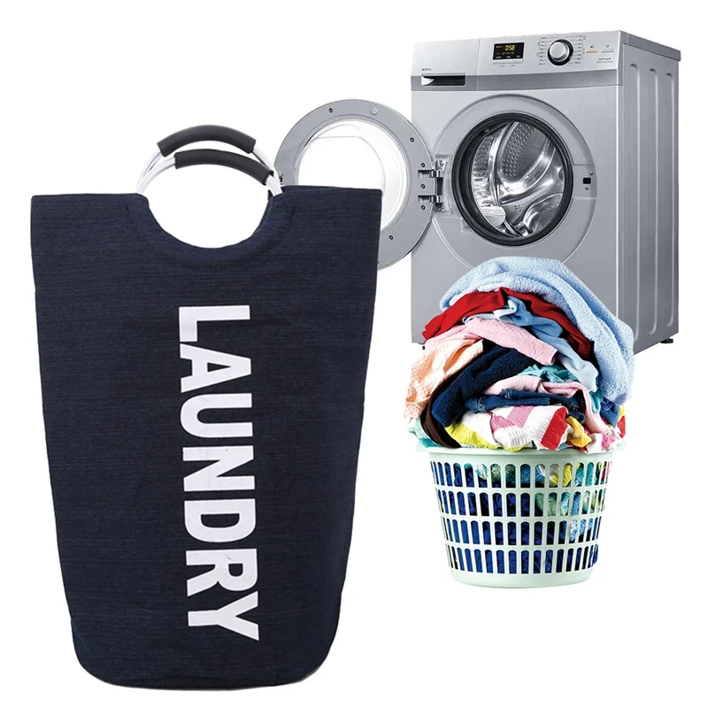 سلة الغسيل القذرة صندوق تخزين ملابس سلة طوي القطن الكتان القماش للماء متعددة الوظائف التسوق حقيبة الغسيل