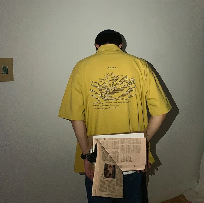 

New Japanese Short-sleeved Shirts in Summer Harbor-flavor Tools Trend Printed Cotton-linen Shirts Loose-1688