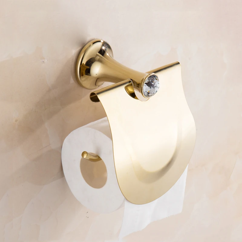 Wall Mounted crystal diamond gold chrome toilet paper roll holder wc ...