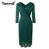 Tonval Red Elegant Floral Lace Office Lady Pencil Dress Elegant Workwear 2022 Women 3/4 Sleeve Bodycon Sheath Dresses ► Photo 2/6