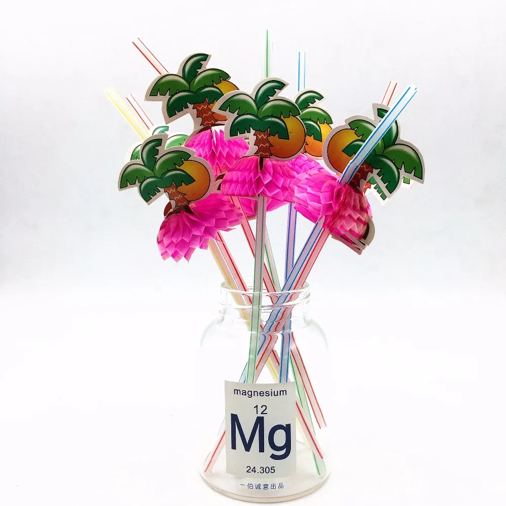 

50pcs Coconut Tree Drinking Straws Parasol Cocktail Paper Straws Hawaiian Hula Beach Party Cocktail Straws Colorful Mixed Colors