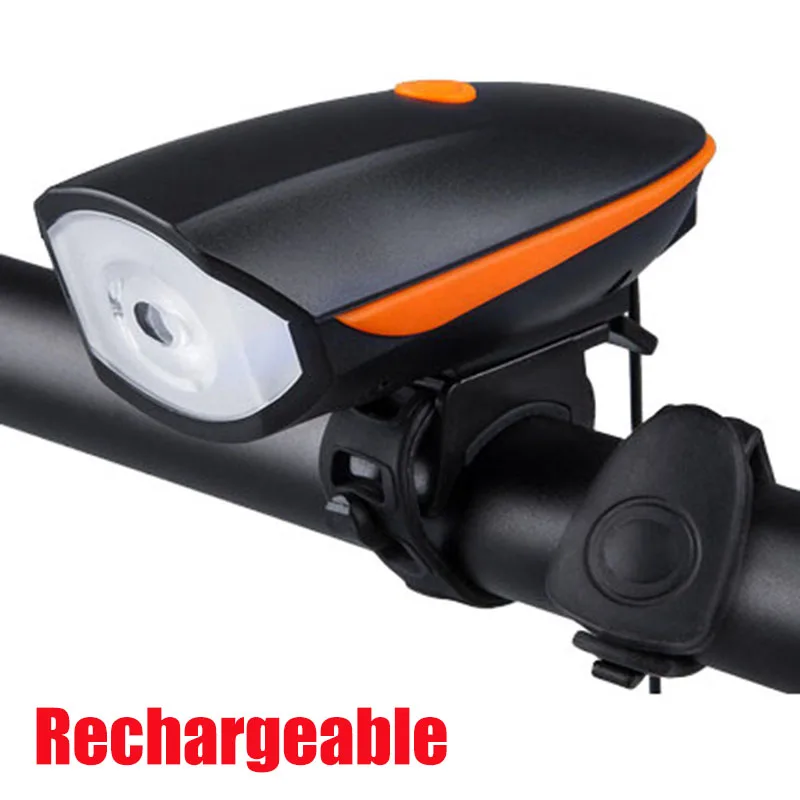 Rechargeable Orange Водонепроницаемый велосипедный светильник, заряжаемый от USB, велосипедный светильник, велосипедный светильник, головной светильник с супер громким рупором велосипеда 120 дБ, супер яркий - Цвет: Rechargeable Orange