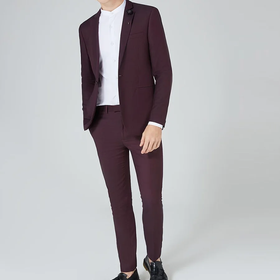 Burgundy Business Suit Smart Casual Blazer Men for Wedding Party Slim Fit for Men 2 Pieces (Jacket+Pants ) Blazer Hombre 2019
