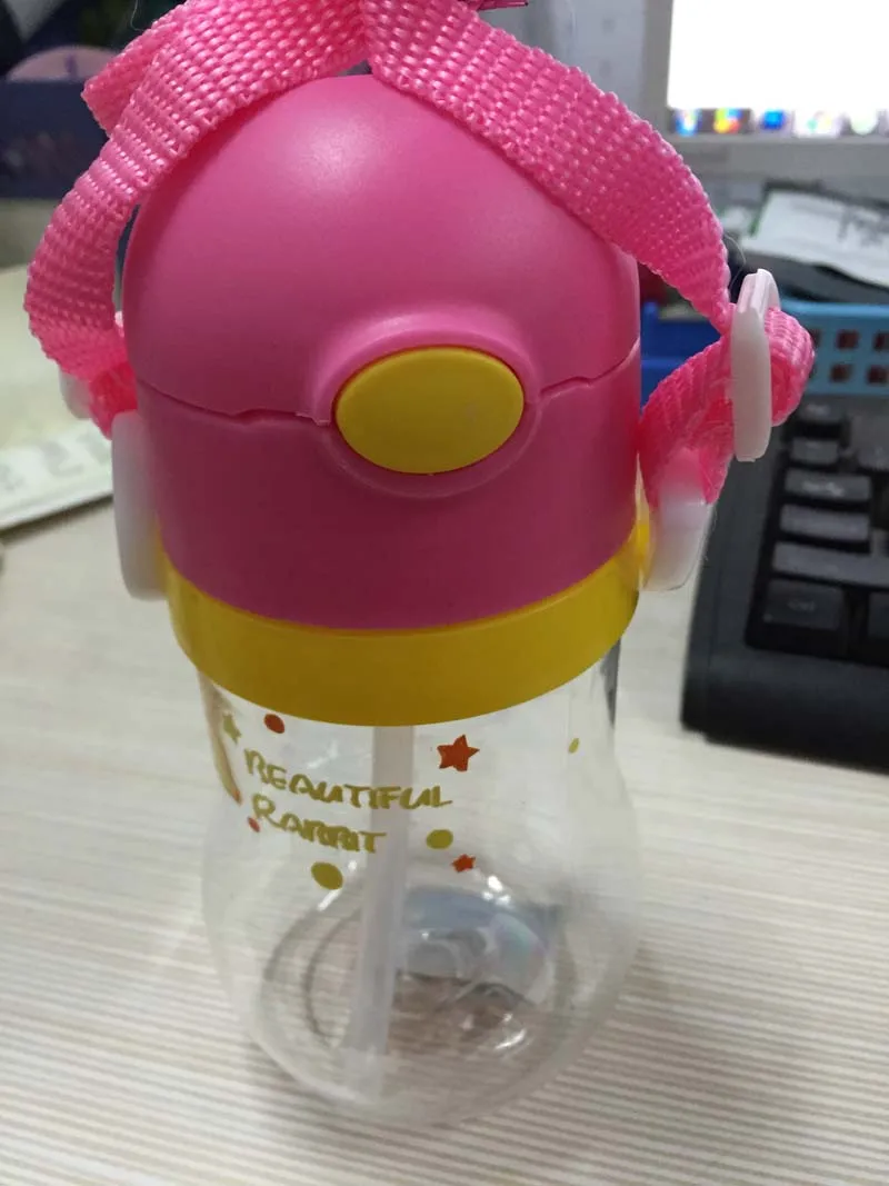 300 мл детские чашки для Сиппи без BPA Детские Обучающие бутылки с соломинками двойные ручки детские чашки для сока молока - Цвет: Pink with Strap