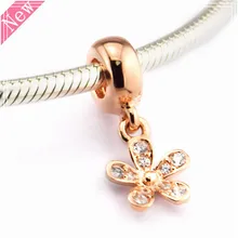 Ослепительный кулон в виде ромашки очаровательные бусины для женщин ювелирные изделия розовое золото прозрачный инкрустированный цирконами DIY Fit PANDORA Подвески FL160R