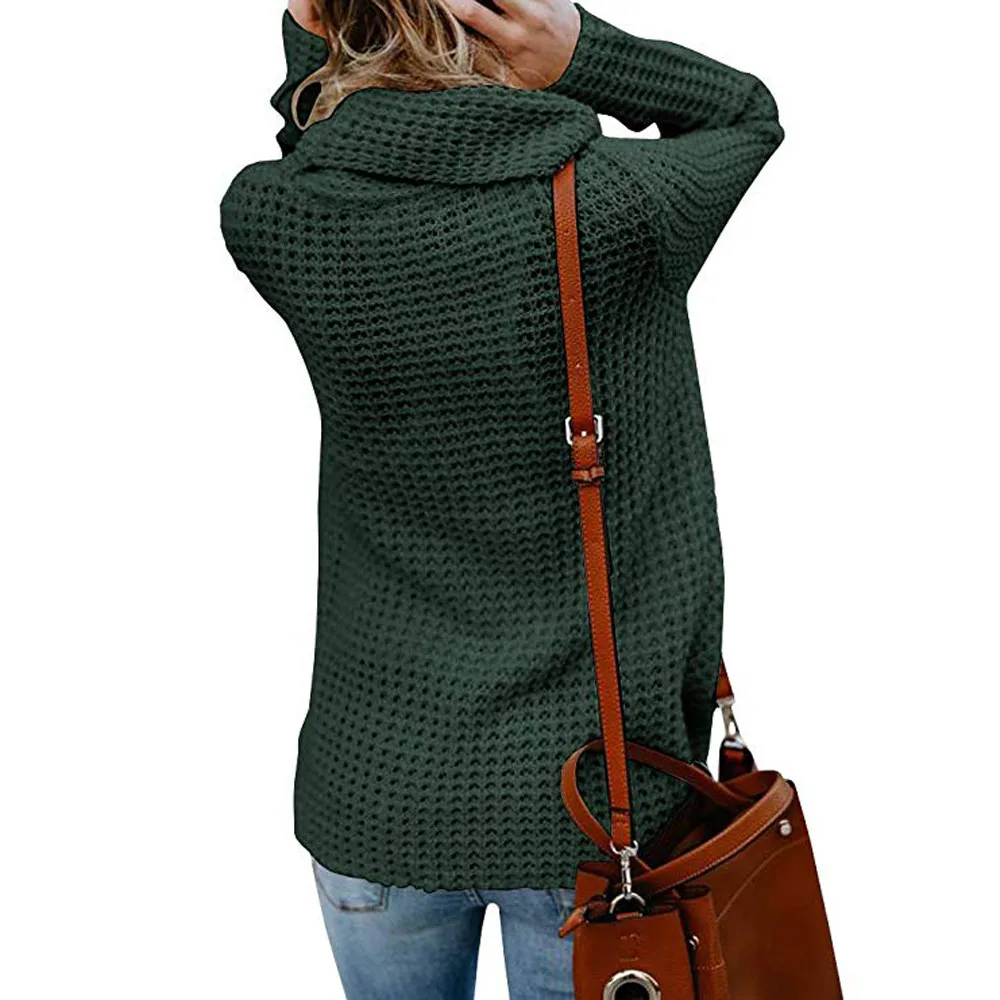 2018 осень, зима, женская модная водолазка с длинными рукавами, однотонная Толстовка пуловер Топы Размер S, M, L, XL, 2XL