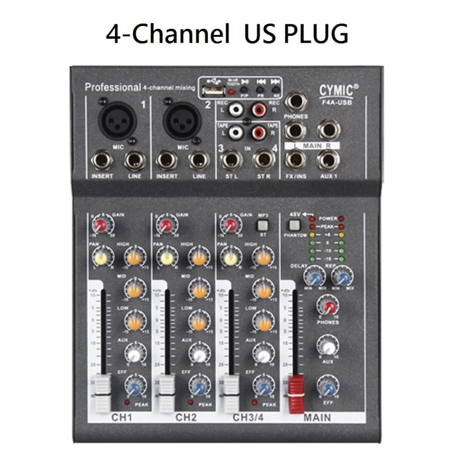 7-канальный звук микшерный пульт Портативный микшер с USB DJ звук 48В микшерный пульт усилитель для караоке Вечерние - Цвет: Black US PLUG 4