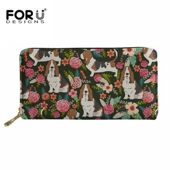

FORUDESIGNS Wallet Women Basset Hound Prints Long Purse Ladies Kawaii Flower pu Leather Coin Pocket for Females Money Bag Clutch