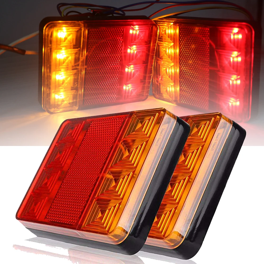 

TNOOG 2 PCS Waterproof 8 LEDs Taillights Trailer Truck Stop Rear Tail Light Auto Car Signal Lamp Caution Lights Fog Light Bulbs