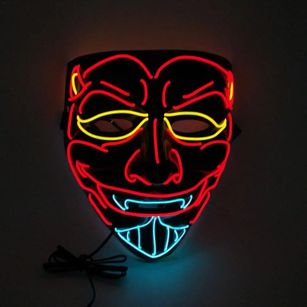 EL Cold Light Luminous Mask For Halloween Horror Masquerade Performance Prop Devil Masks Scary Decoration Festival Costume Fakes