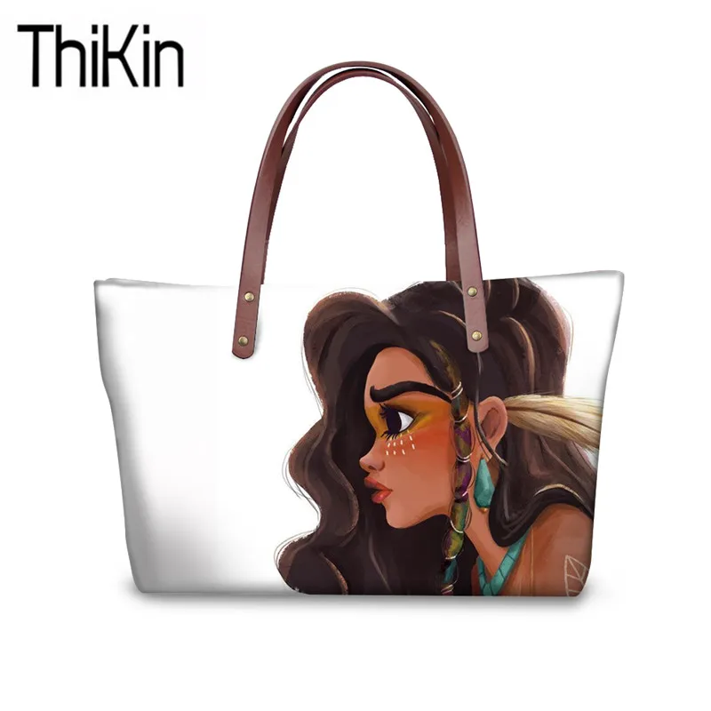 THIKIN сумки для женщин черные художественные афро Девушки Печать Топ-ручка сумка дамская винтажная стильная ручная сумка женская сумка через плечо