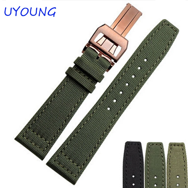 20mm 21mm 22mm Canvas Nylon Genuine Leather Watch Band Black army green Watch accessories Strap