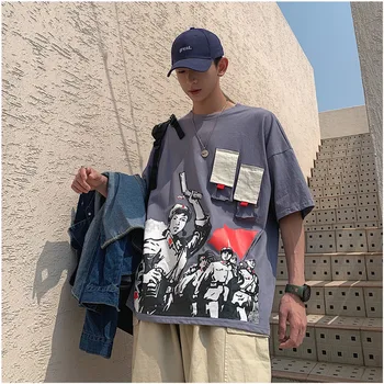 

2019 New Summer Fun Characters Print Short-sleeved Students Harajuku Literary Sports Cotton Loose Casual T-shirt