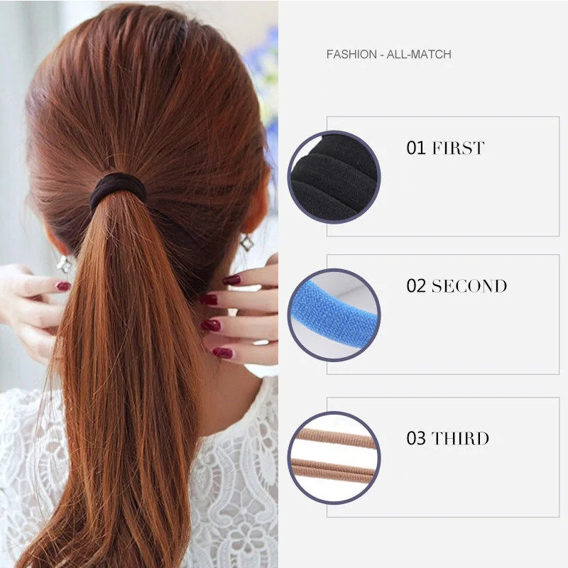 5pcs Women Girls High Elasticity 4cm Medium Thick Rolled Towel Hair Rope Candy Solid Color Rubber Band Ring Ponytail Holder