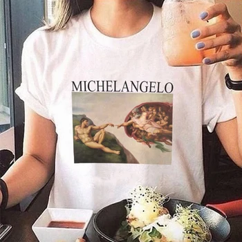 

summer t shirts womens spaghetti off the shoulder tops for women Michelangelo Pattern print tee shirt femme aesthetic clothes
