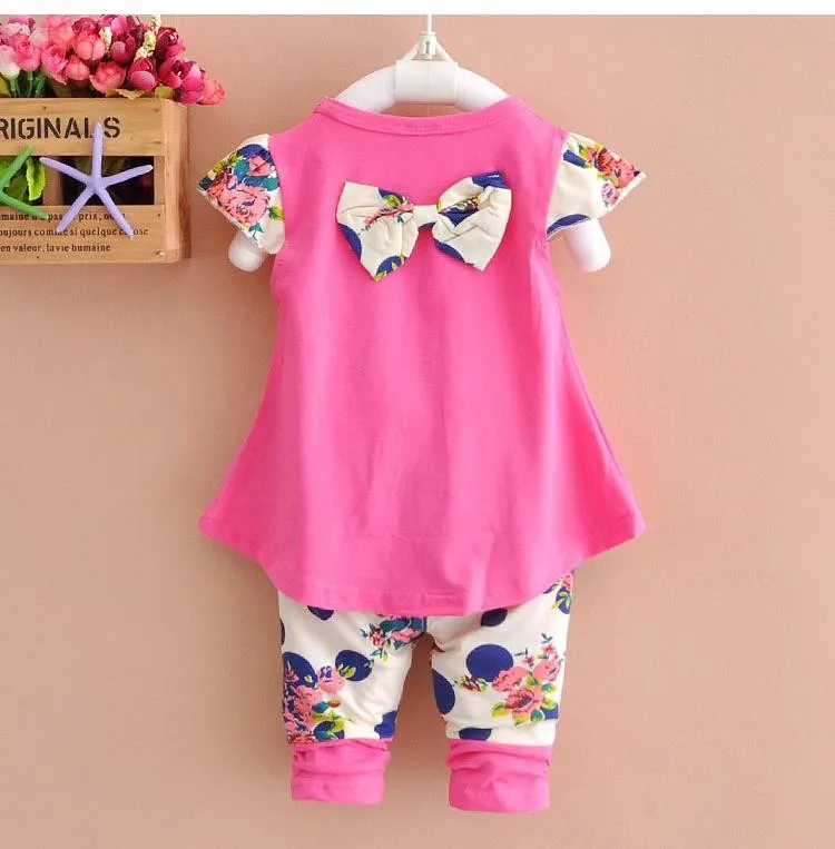 Clothing Sets expensive 2021 Kids Baby Girl Clothing Set Bowknot Summer Floral T-shirts Tops and Pants Leggings 2pcs Cute Children Outfits Girls Set cute Clothing Sets