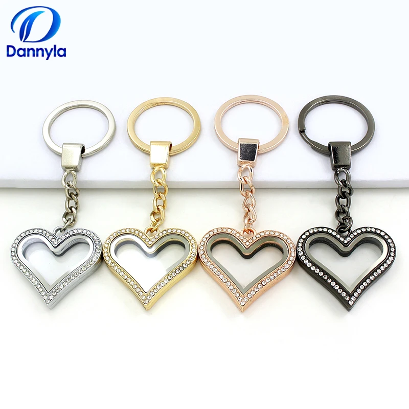 

Crystal Heart Alloy Floating Locket Keychain Magnetic Glass Locket Keyring Jewelry, Accept Customization LSFK06