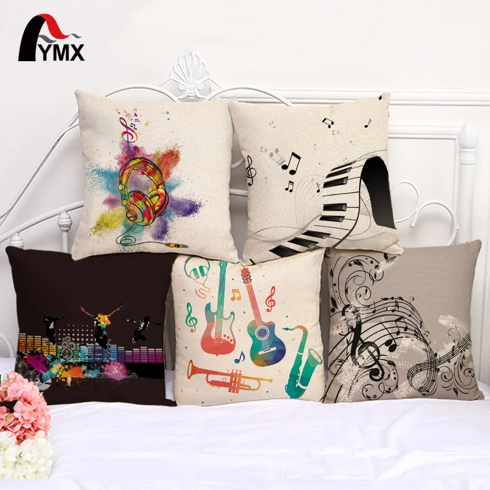 Best Music Festival Printing Cushion Cover Creative Musical instruments Cotton and Linen Pillow Case For Sofa Home Decor Pillowcase