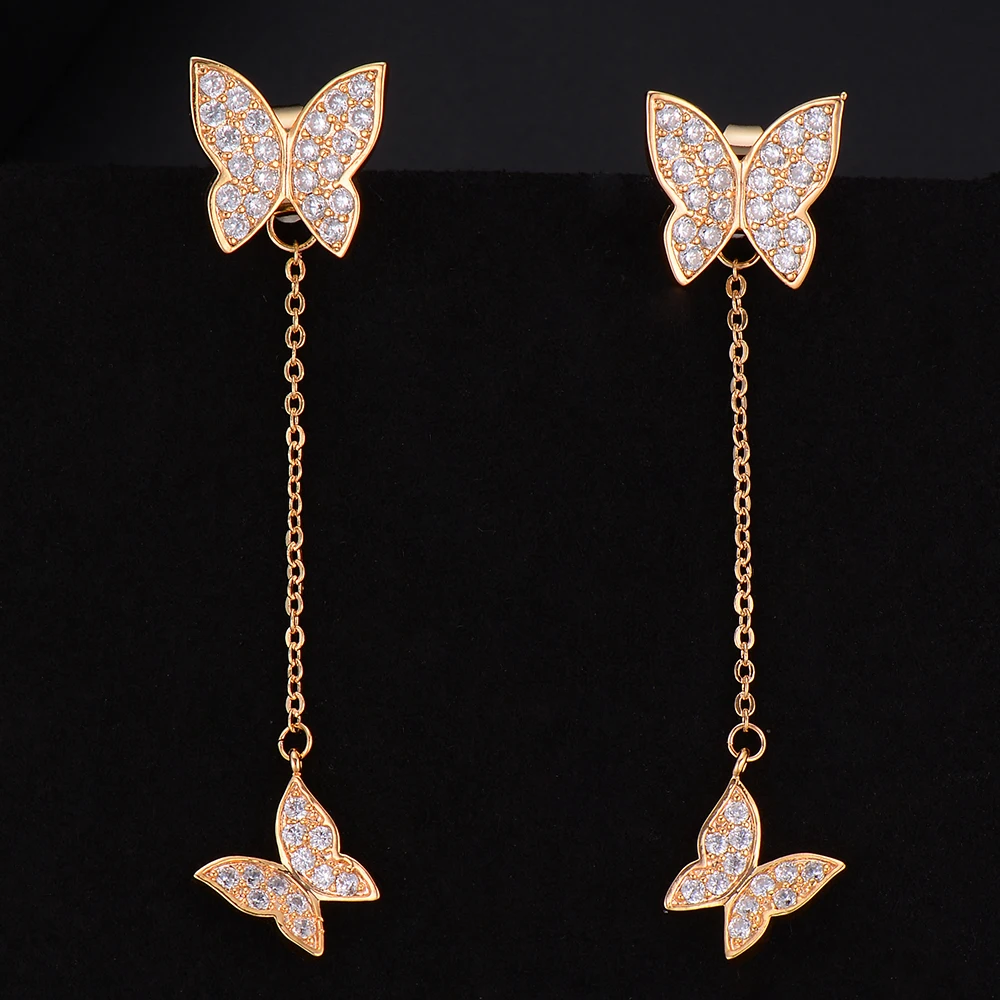Silver or Gold Tone Butterfly Tassel Drop Dangle Long Earrings For Women Wedding Bridal Jewelry | Украшения и аксессуары