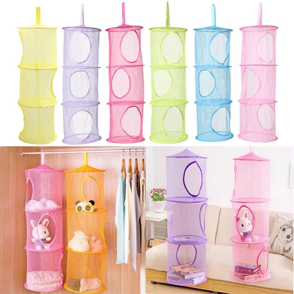 1pcs 2016 new Wall Door Closet Organizer 3 Shelf Hanging Storage Net Kids Toy Organizer Bag
