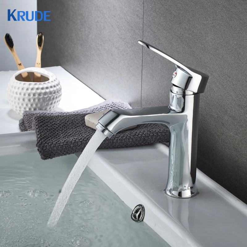 

Stainless Steel Bathroom Basin Faucet Single handle Single Hole Deck Mounted Basin Faucet With Hot & Cold Hose WC Faucet Chrome